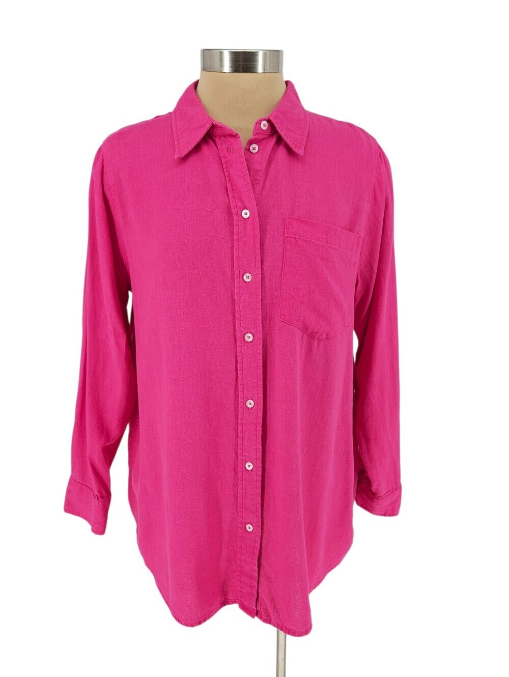 GAP Boyfriend Shirt Linen Pink Long Sleeve Button Up Collared Top Medium